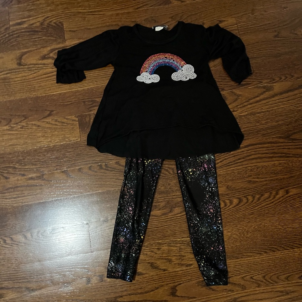 Dori creations Bundle girls size 5/6 rainbow shirt and splatter foil leggings - Picture 3 of 4